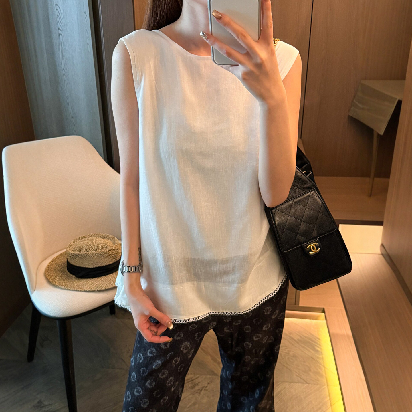 蝴蝶结露背A字无袖衬衫女欧洲站