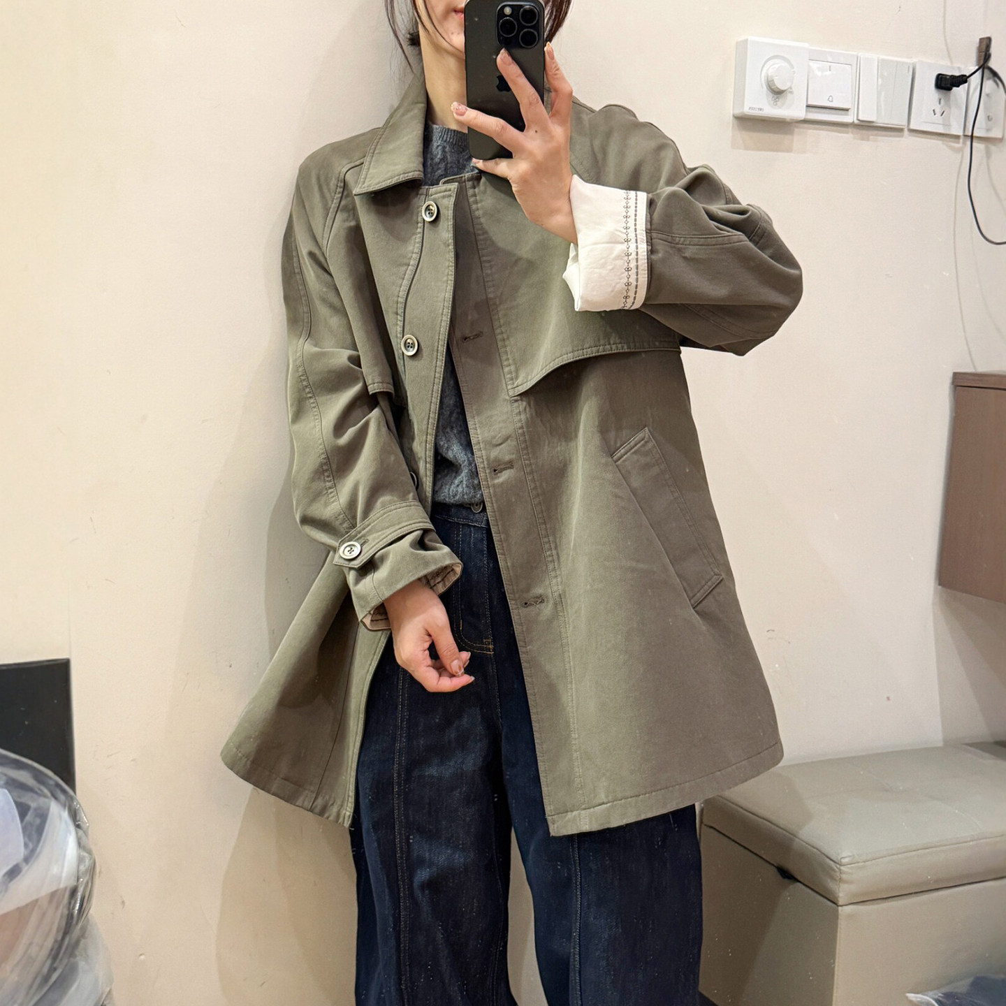 英伦风翻领休闲风衣外套女欧洲站