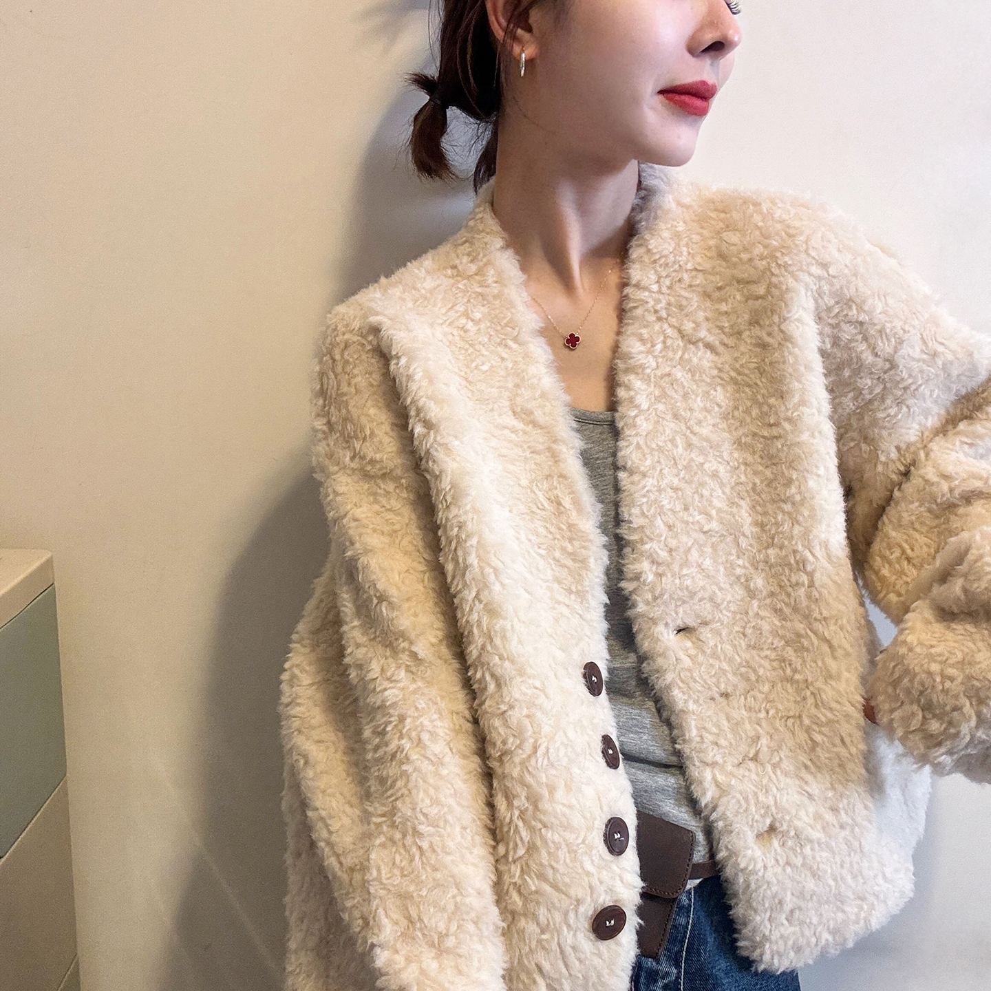 羊羔毛皮毛一体外套女欧货羊羔服