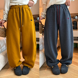 休闲裤 小狗刺绣宝宝绒加绒卫裤 欧货女装 新款 子潮 女欧洲站2025冬装