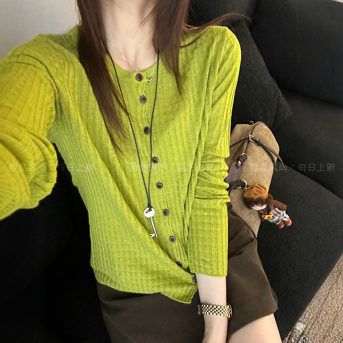 超细羊毛压褶针织开衫女欧洲站2026早秋新款欧货女装时尚打底衫潮