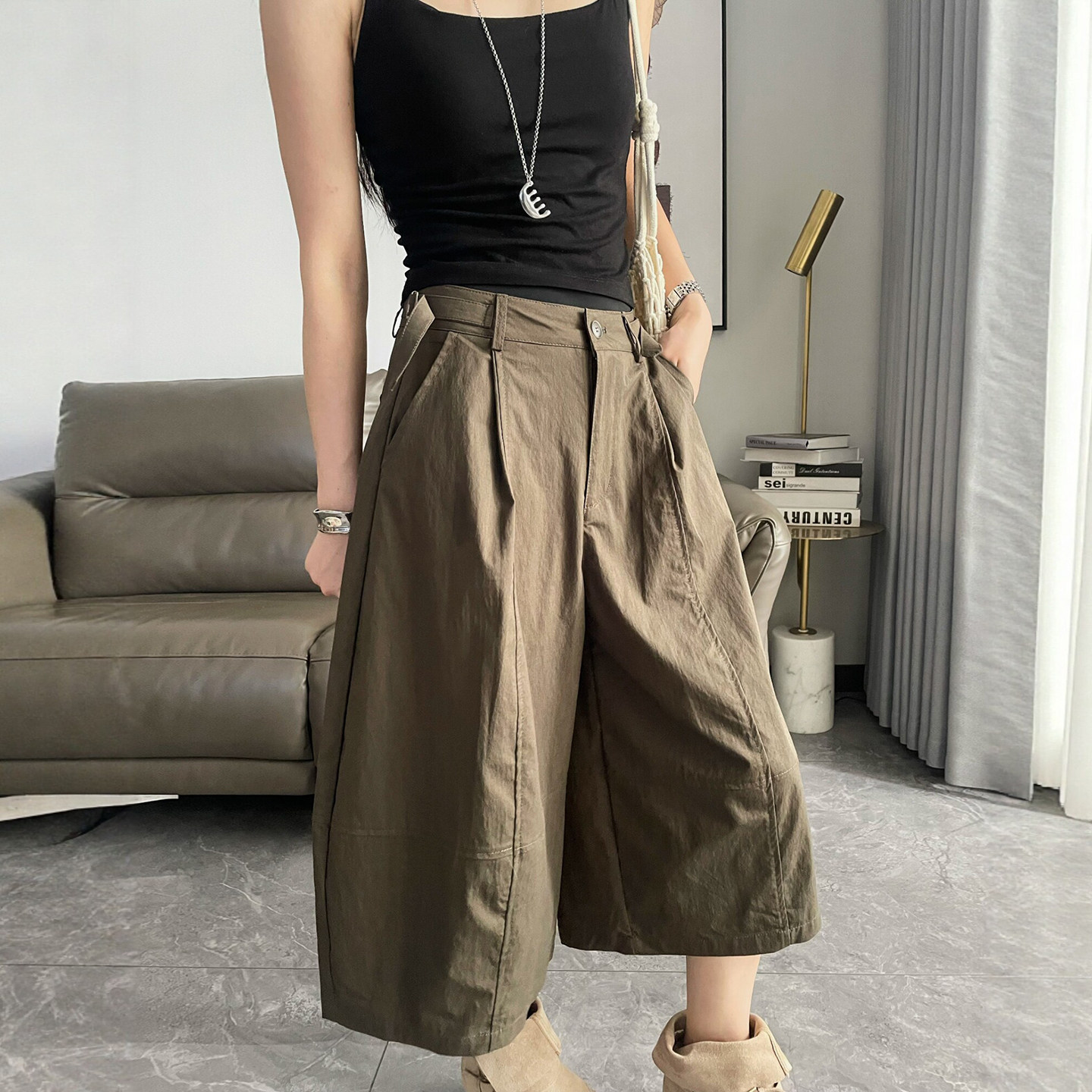 复古工装七分气球阔腿裤女欧洲站2026夏季新款欧货女装休闲中裤潮