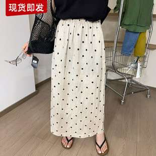 撞色波點(diǎn)A字棉麻半身裙女歐洲站2025夏裝 休閑裙子潮 歐貨女裝 新款