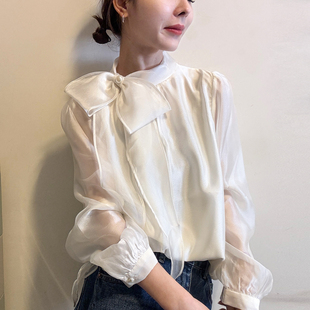 蝴蝶结钉珠天丝衬衫女欧洲站2026春装新款欧货女装时尚打底小衫潮