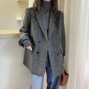 羊毛呢西装羽绒服外套女欧洲站2025冬装新款欧货女装时尚小西服潮