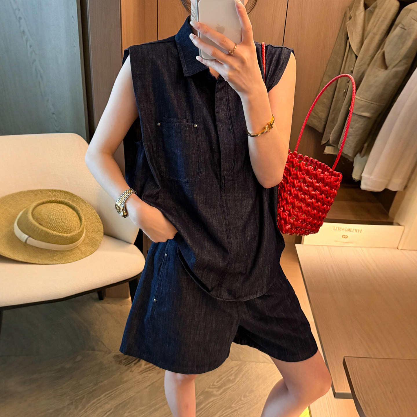 POLO领牛仔衬衫阔腿短裤两件套装女欧洲站2026夏季新款欧货女装潮