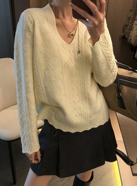 重工蕾丝刺绣羊毛针织衫女欧洲站2025冬装新款欧货女装时尚毛衣潮