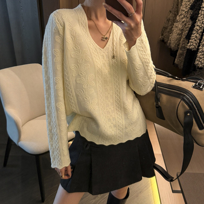 重工蕾丝刺绣羊毛针织衫女欧洲站