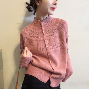 小半高领镂空钩花羊毛针织衫女欧洲站2025冬装新款欧货女装毛衣潮