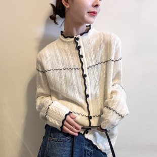 欧货女装 新款 打底毛衣潮 女欧洲站2025冬装 撞色麻花纹羊毛针织开衫