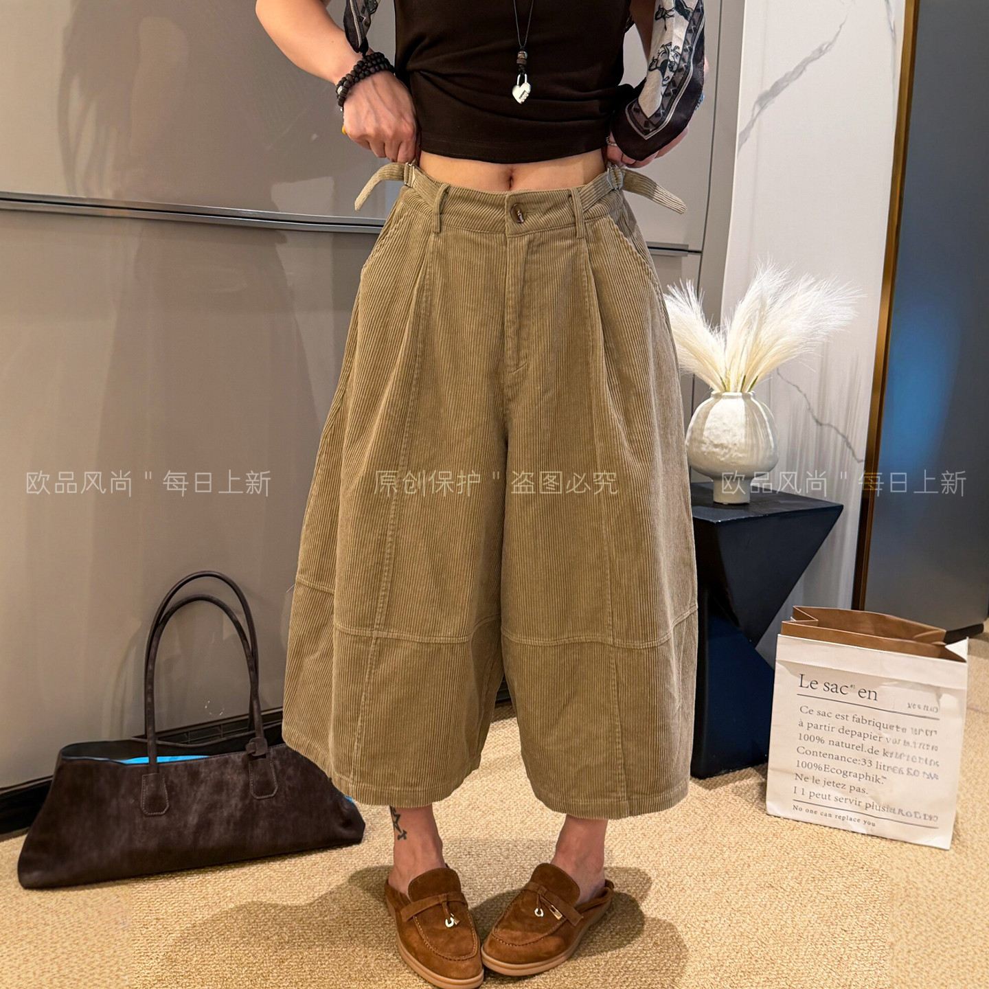 灯芯绒七分气球阔腿裤女欧洲站潮图片