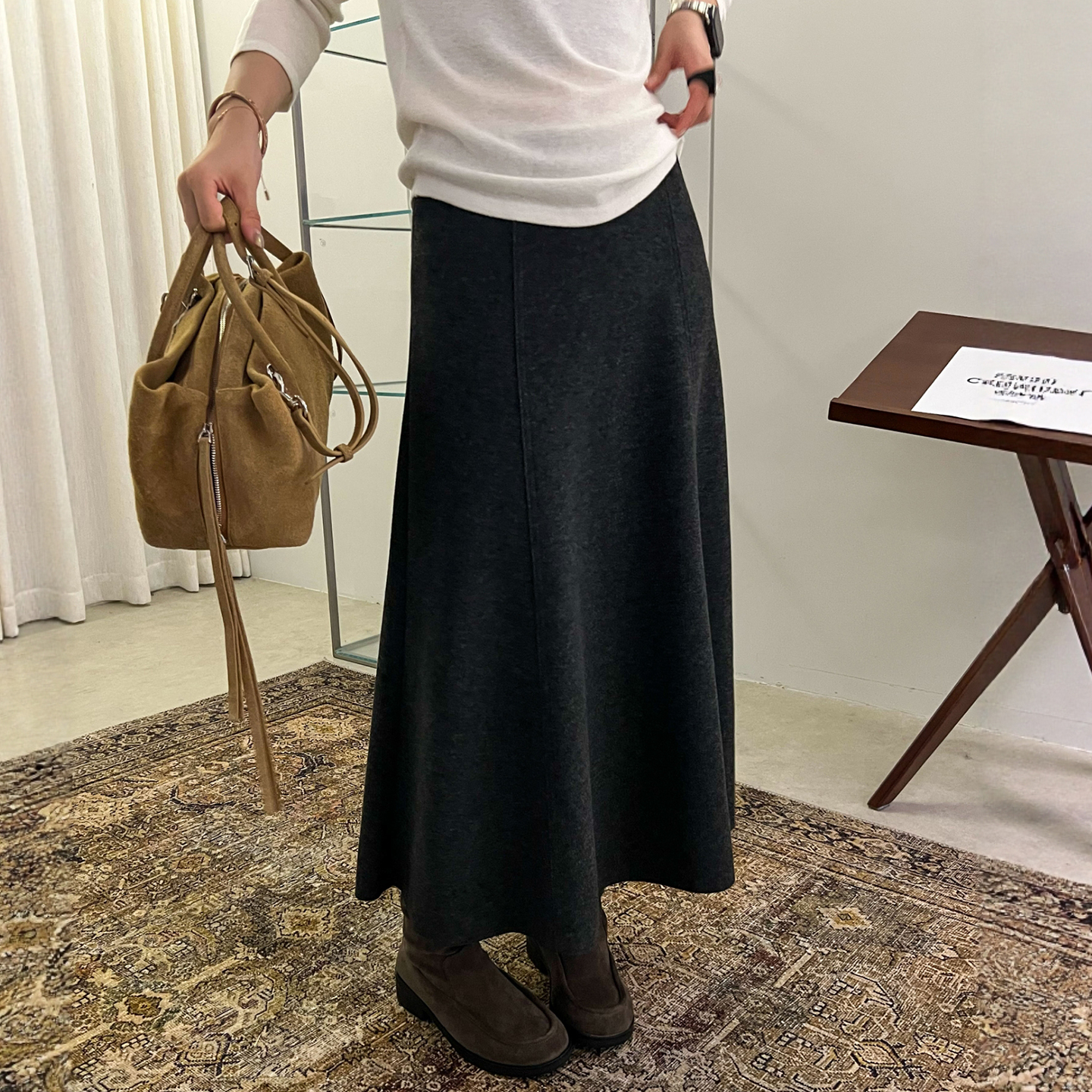 复古A字羊毛呢半身裙女欧货裙子