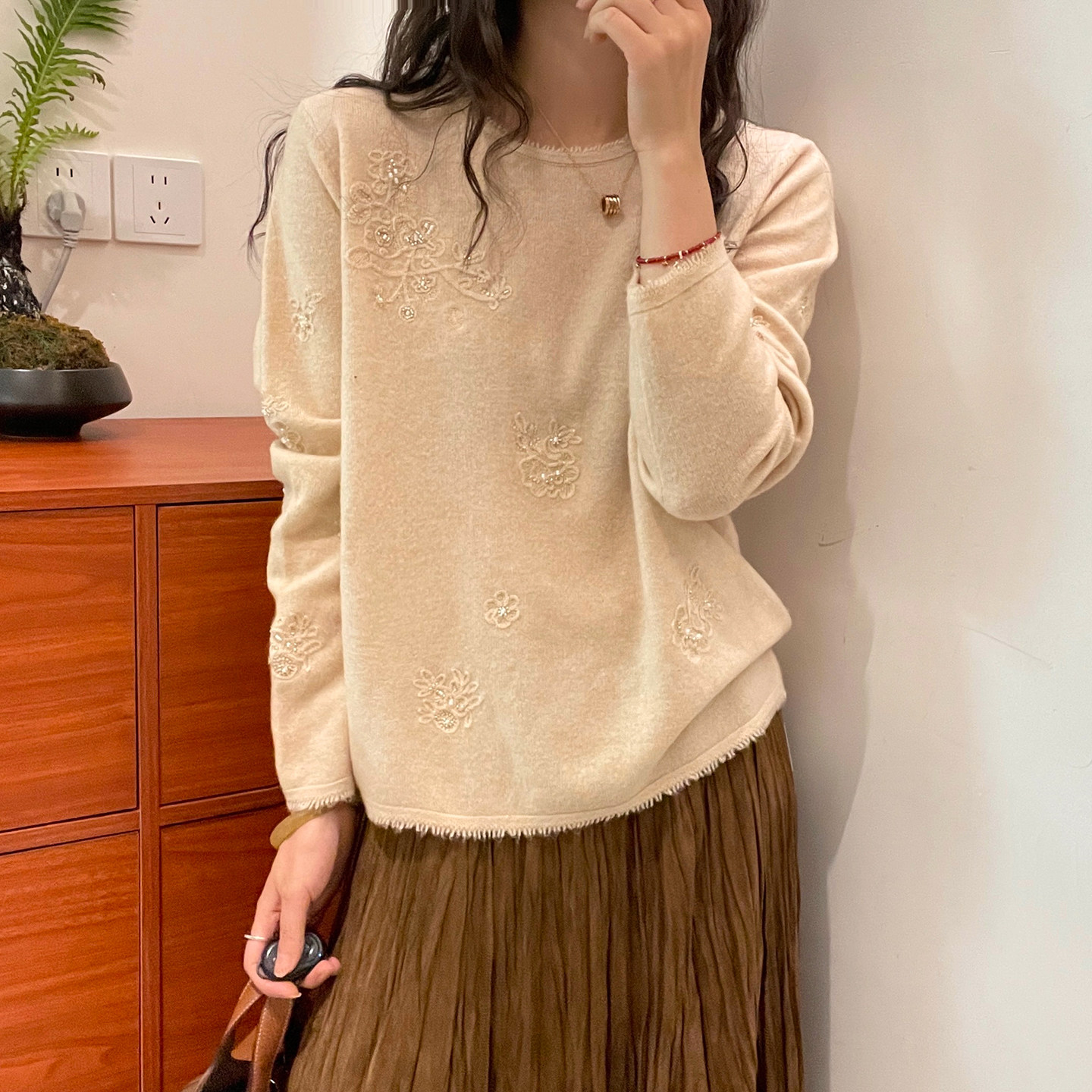 重工亮片山羊绒针织衫女欧货毛衣