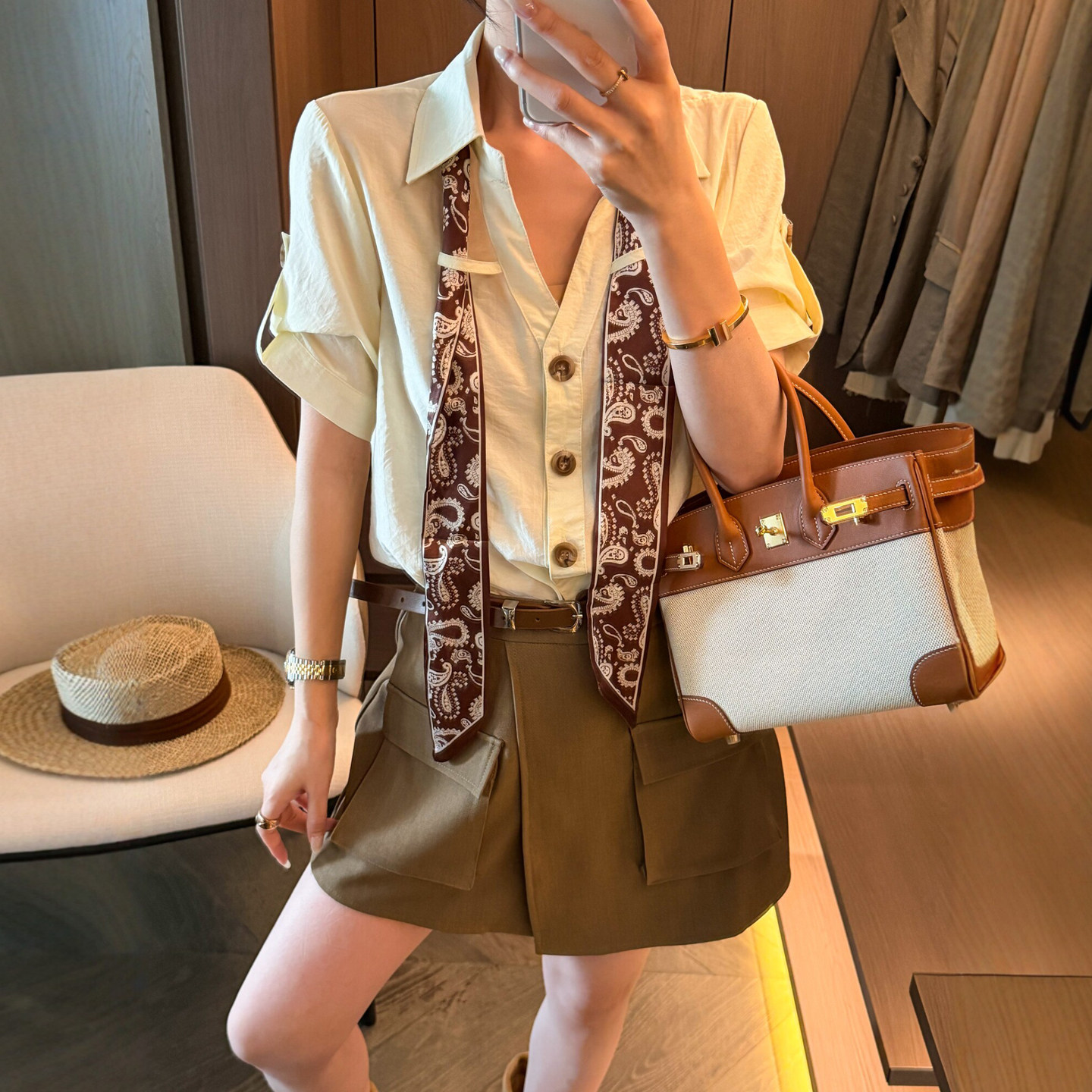 配丝巾工装衬衫半身裙两件套套装女欧洲站2026夏季新款欧货女装潮
