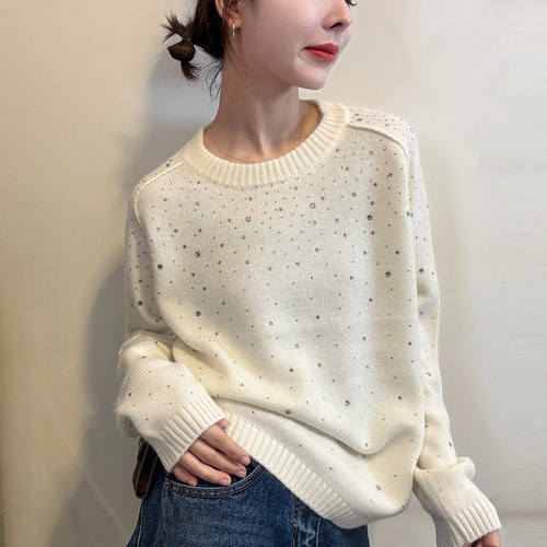 重工烫钻羊毛针织衫女欧洲站毛衣