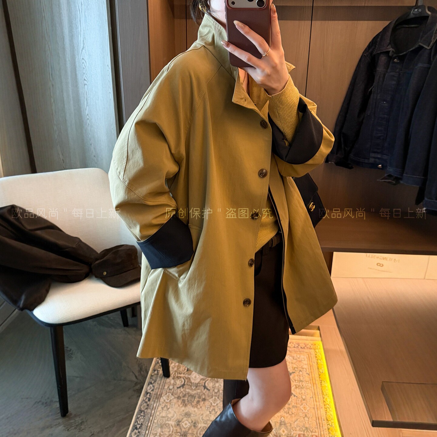 英伦风立领风衣外套女欧洲站大衣