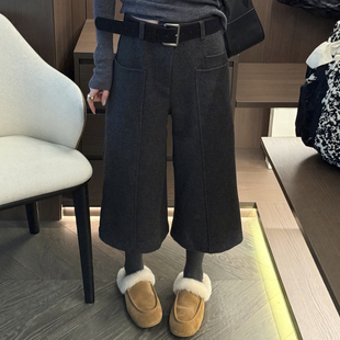 羊毛呢加绒西装阔腿裤女欧洲站2025冬装新款欧货女装八分休闲裤潮