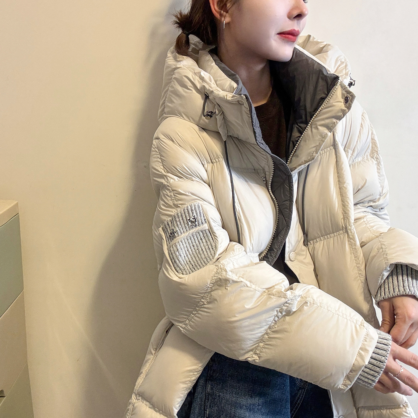 贴标徽章连帽面包羽绒服女欧洲站