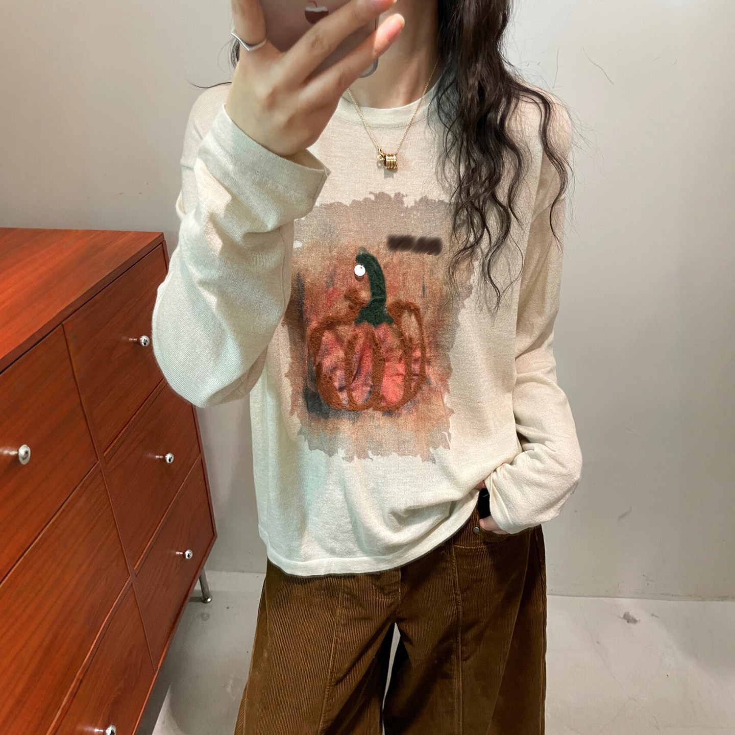 南瓜刺绣细羊毛针织衫女欧洲站潮