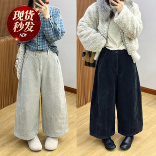 灯芯绒加绒西装阔腿裤女欧洲站2025冬装新款欧货女装加厚休闲裤潮