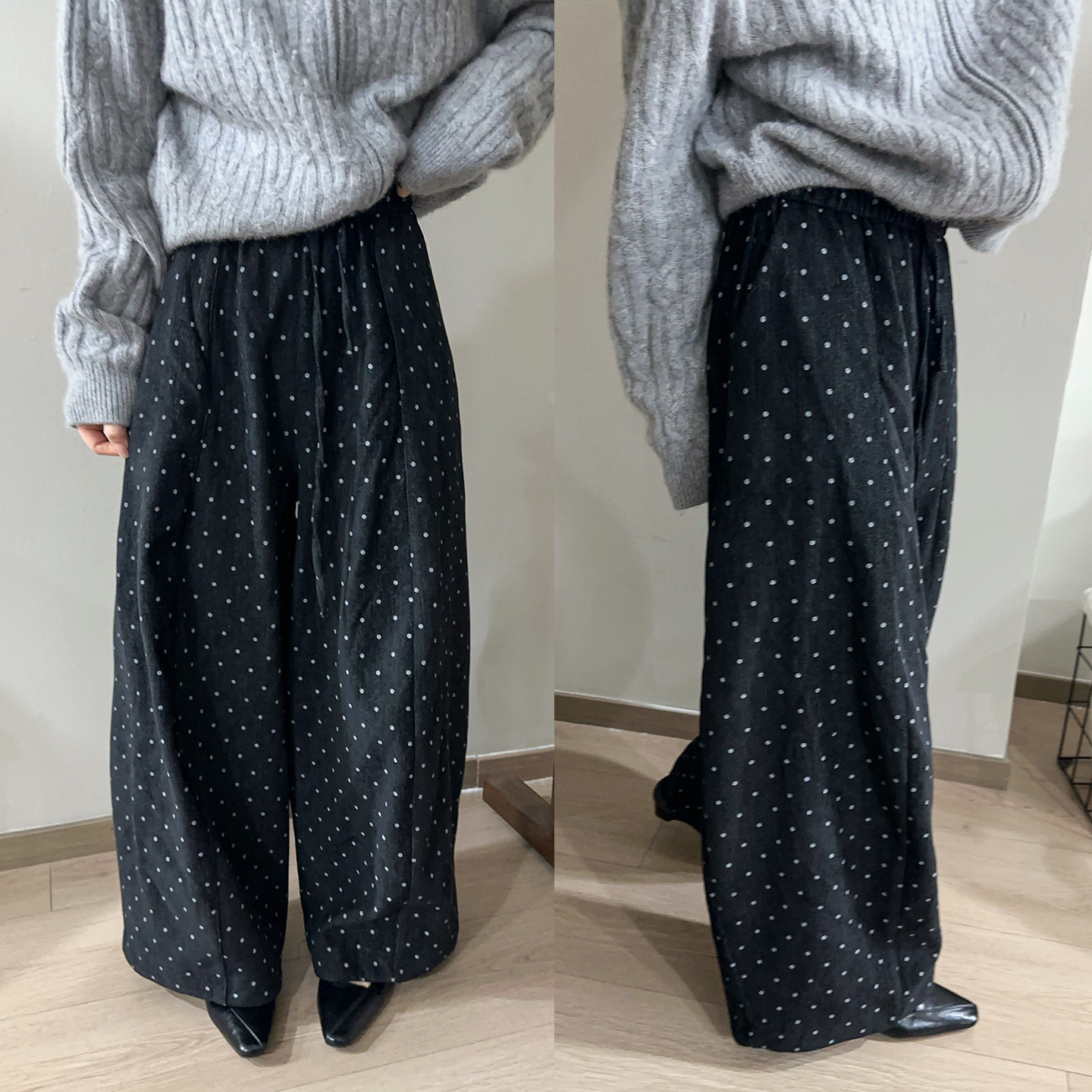 撞色波点加绒阔腿牛仔裤女欧洲站2025冬装新款欧货女装拖地裤子潮