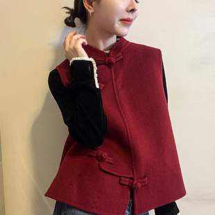 新中式盘扣双面羊绒马甲外套女欧洲站2025冬装新款欧货女装上衣潮