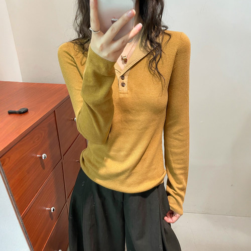 假两件翻领细羊毛针织衫女欧洲站