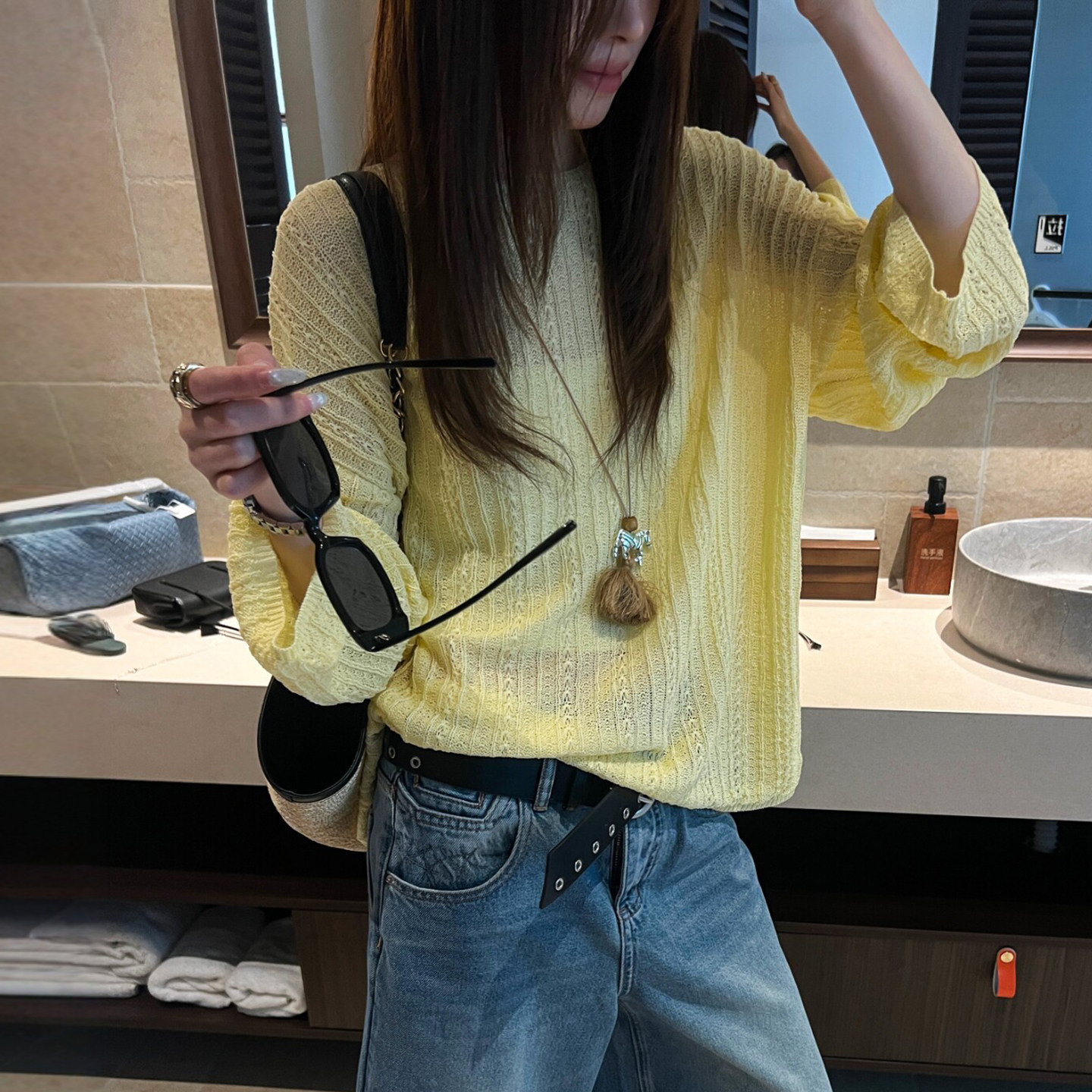 镂空钩花麻花纹冰丝针织衫女欧洲站2026春装新款欧货女装打底衫潮