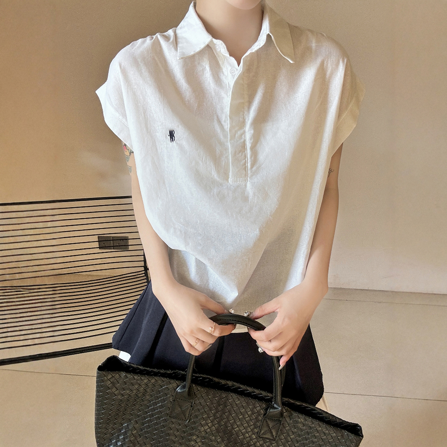 胸前刺绣翻领衬衫半身裙两件套装女欧洲站2025夏装新款欧货女装潮