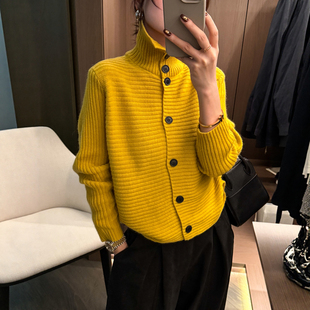 打底衫 复古坑条高领羊毛针织开衫 欧货女装 新款 潮 女欧洲站2025冬装