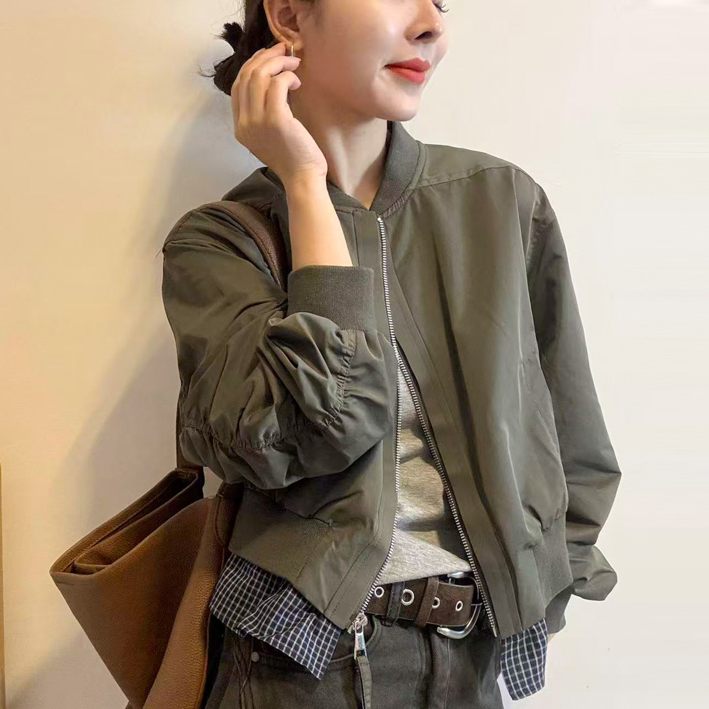 假两件立领棒球服外套女欧洲站潮