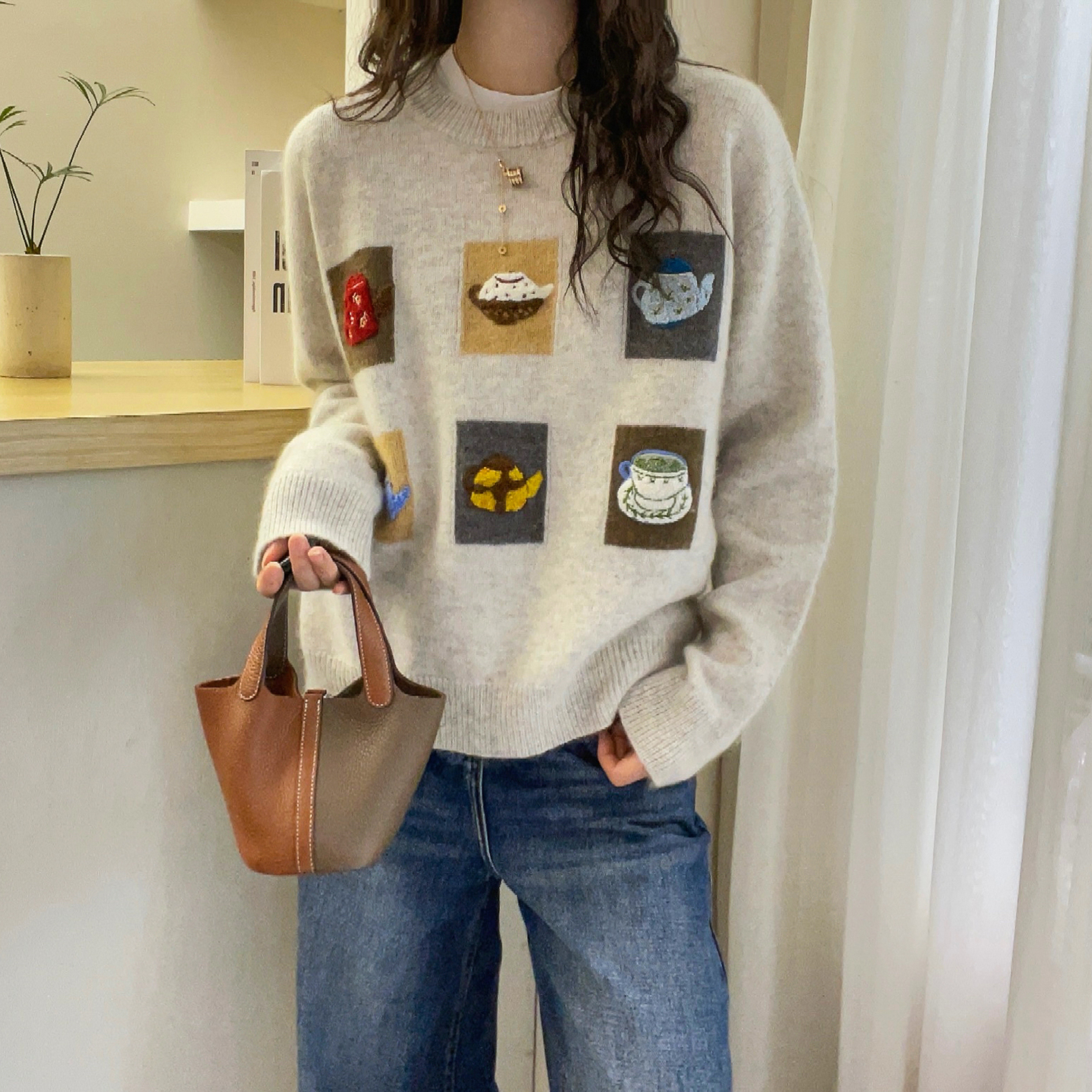 重工刺绣山羊绒针织衫女欧洲站潮