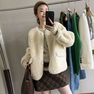 羊羔服潮 欧货女装 羊羔毛颗粒绒皮毛一体外套女欧洲站2025冬装 新款