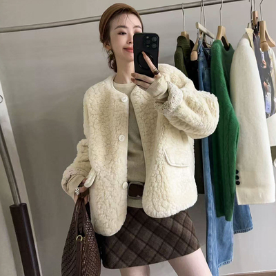 羊羔毛颗粒绒皮毛一体外套女欧货