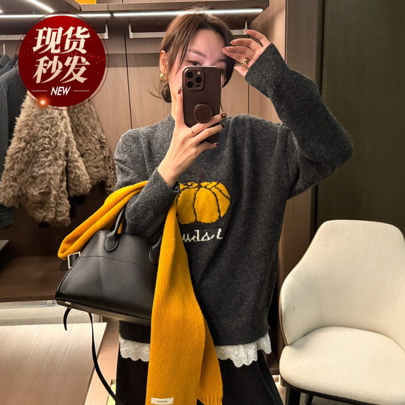 蕾丝拼接南瓜羊毛针织衫女欧洲站2025冬装新款欧货女装打底毛衣潮,女装/女士精品,毛针织衫,淘宝优惠券,粉丝福利购,淘宝优惠卷