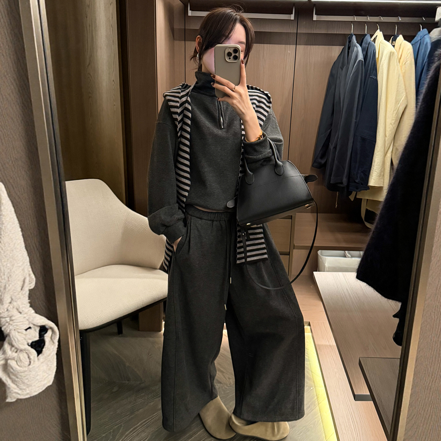 配披肩加厚绒卫衣阔腿裤两件套装