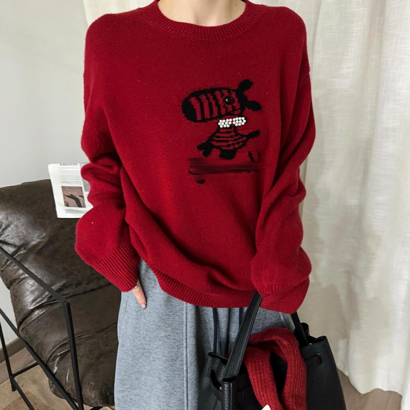 小马刺绣钉珠羊毛针织衫女欧洲站