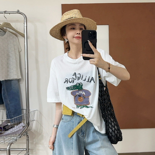 小鳄鱼印花短袖T恤女欧洲站2026夏装新款欧货女装时尚洋气上衣潮