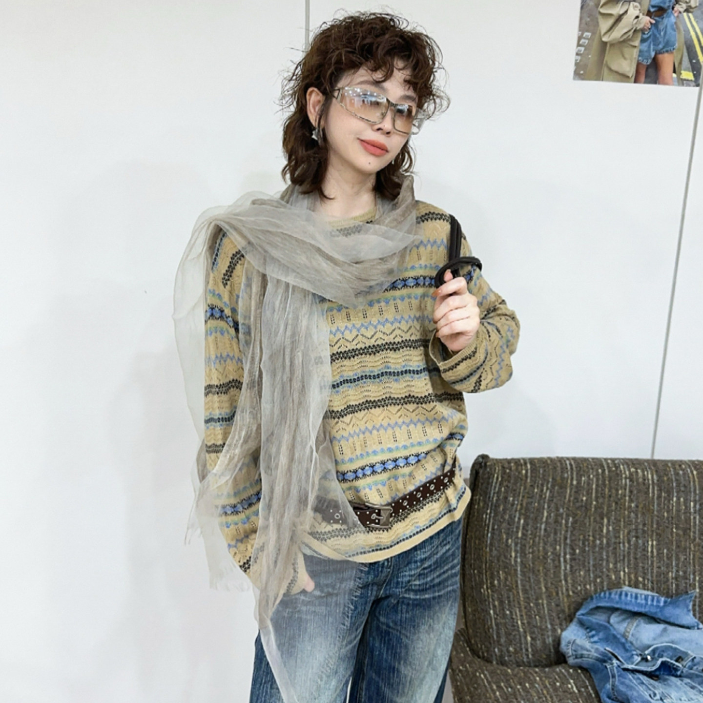 撞色条纹山羊绒针织衫女欧洲站潮