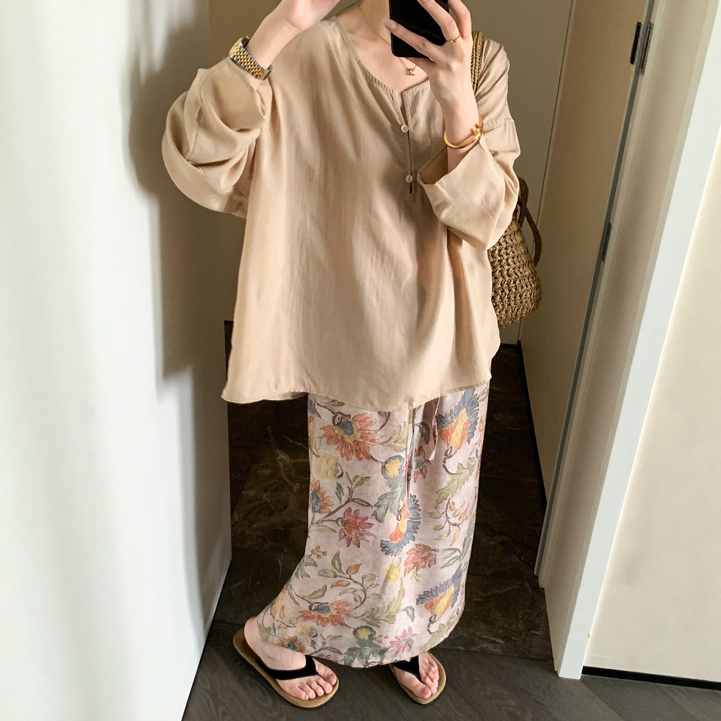 衬衫印花半身裙两件套装女欧洲站