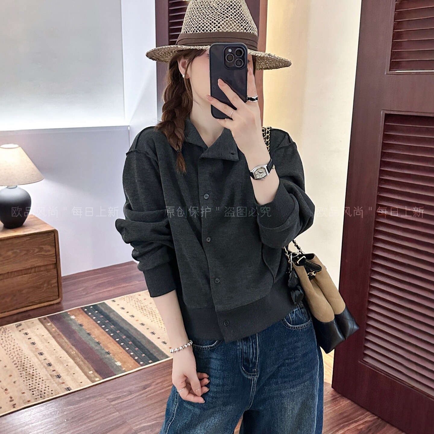 设计感立领卫衣开衫短外套女欧货