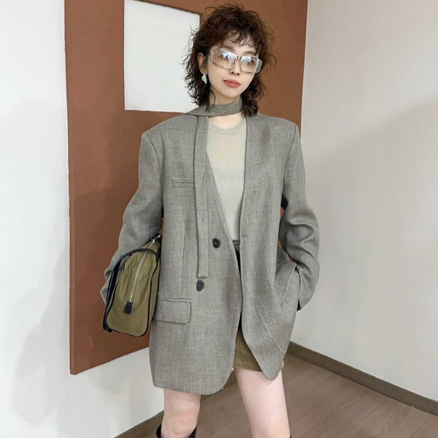 高级感飘带西装外套女欧货小西服