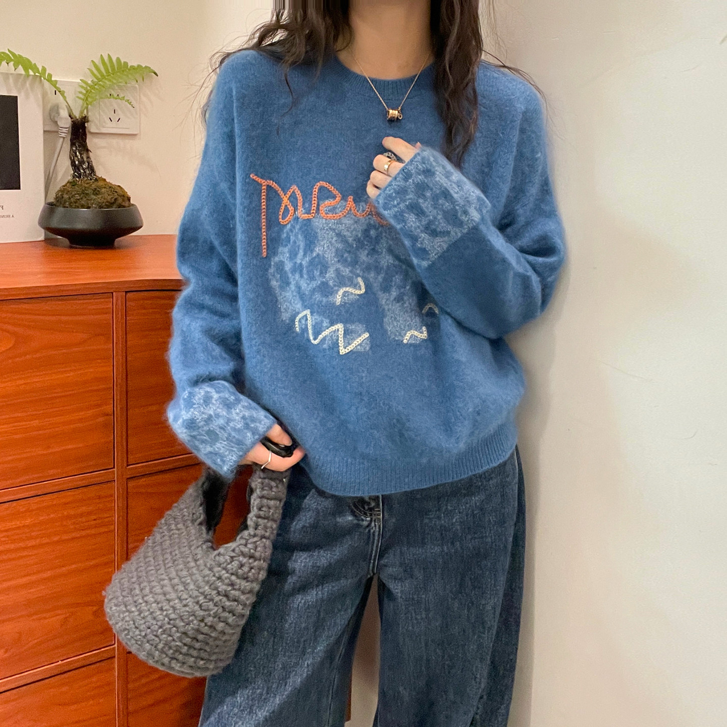 复古豹纹山羊绒针织衫女欧货上衣
