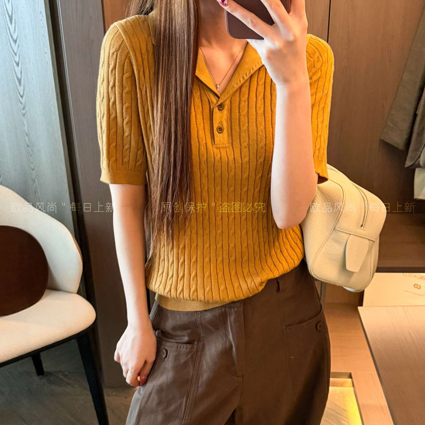 POLO领麻花纹绵羊毛桑蚕丝针织衫女欧洲站2026早秋新款欧货女装潮