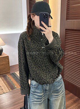 复古豹纹立领休闲卫衣女欧货上衣