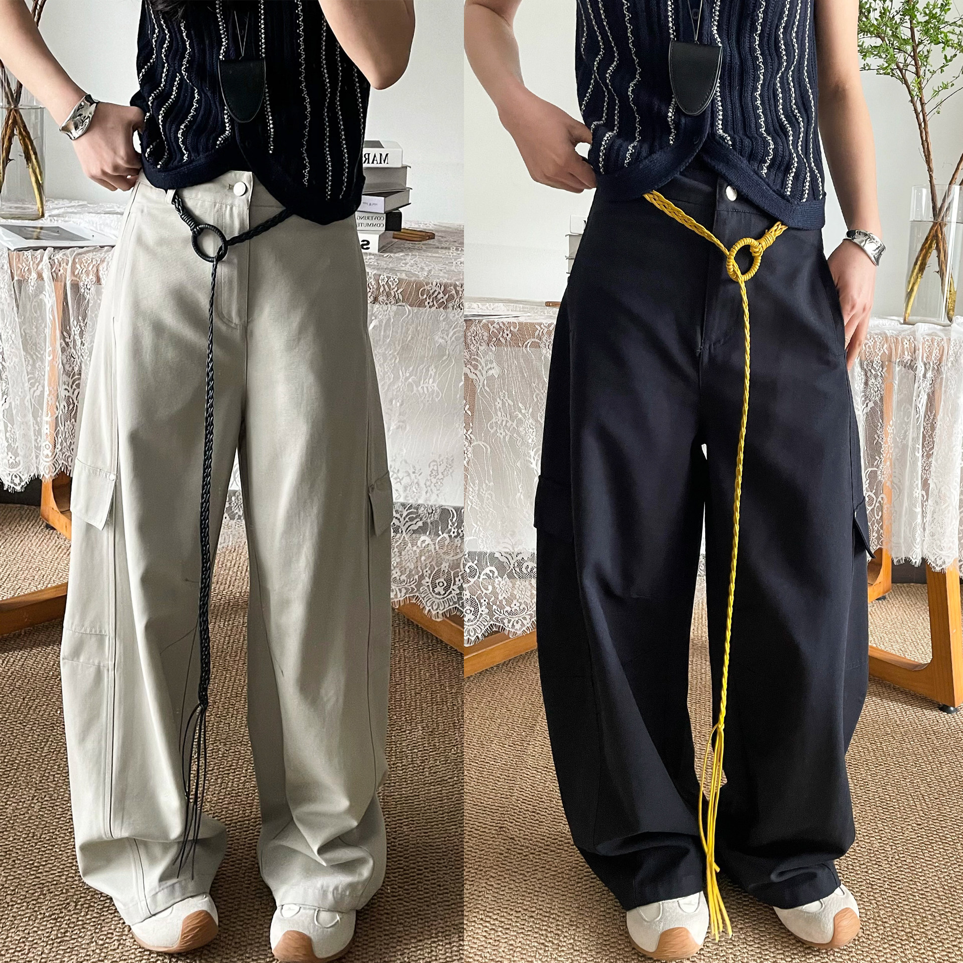 配腰带拖地工装阔腿裤女欧洲站2026春装新款欧货女装时尚休闲裤潮