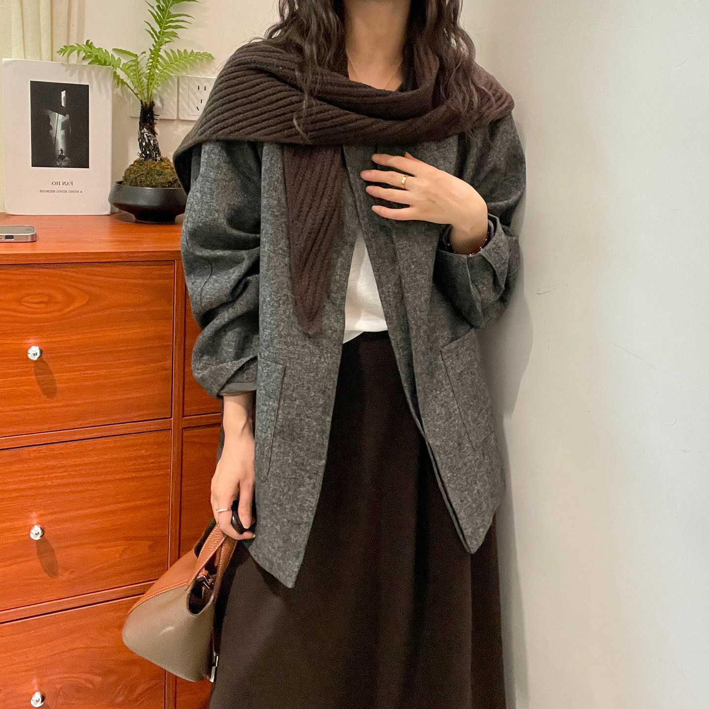 配披肩羊毛呢西装外套女欧货上衣