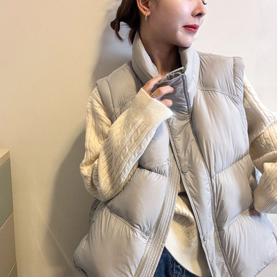 复古立领泡芙羽绒服马甲女欧洲站