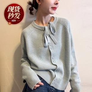 欧货女装 新款 毛衣外套潮 女欧洲站2025冬装 温柔风系带羊毛针织开衫