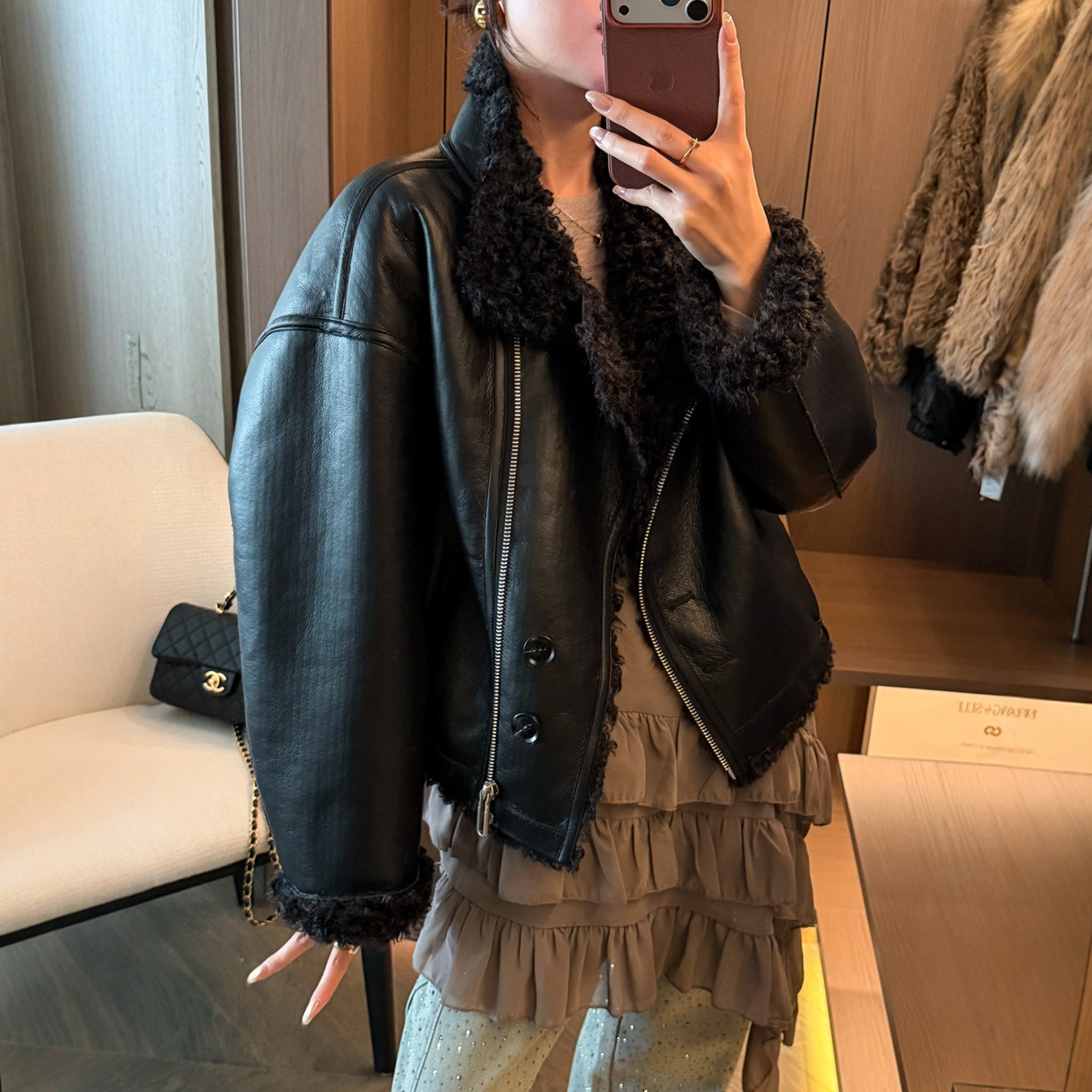 羊卷毛皮毛一体机车外套女欧洲站2025冬装新款欧货女装短款上衣潮